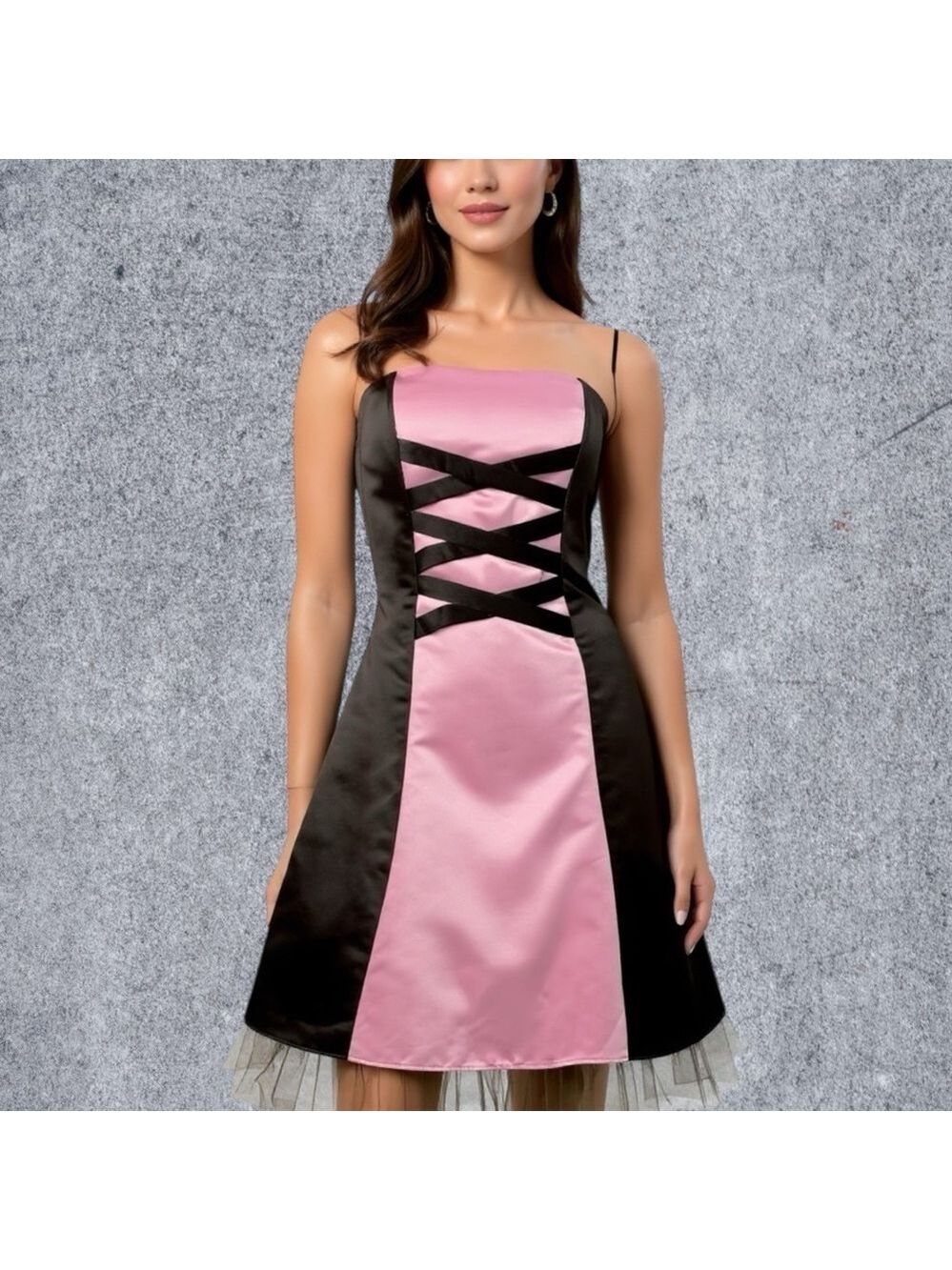 Jessica McClintock Satin Corset Dress S/M Pink Ribbon & Brown Whimsigoth Fairy
